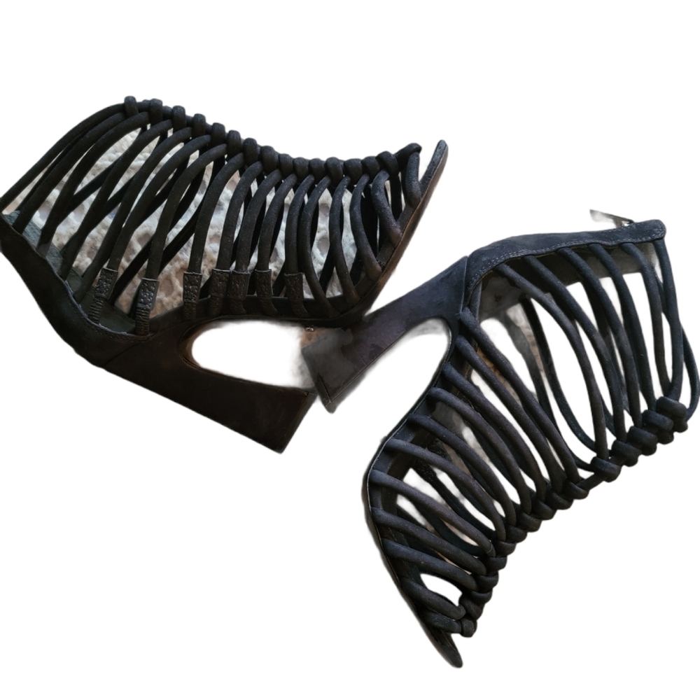 SCHUTZ BLACK SUEDE GLADIATOR OPEN TOE HEELS